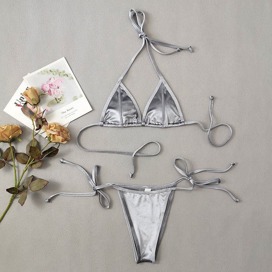 Wholesale Gold velvet lace-up swimsuit